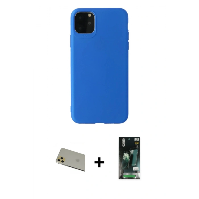 MARSİLYAN™- iPhone 11 Pro Max Kılıf Kozmos Yansıma Özel Seri - Siyah 360 Mat Full Body Arka Koruyucu + Gold Rainbow Kamera Lens Koruma Cam