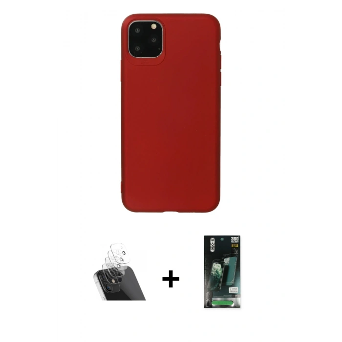 MARSİLYAN™- iPhone 11 Pro Max Kılıf Kozmos Yansıma Özel Seri - Siyah 360 Mat Full Body Arka Koruyucu + Kamera Lens Koruma Cam - SF