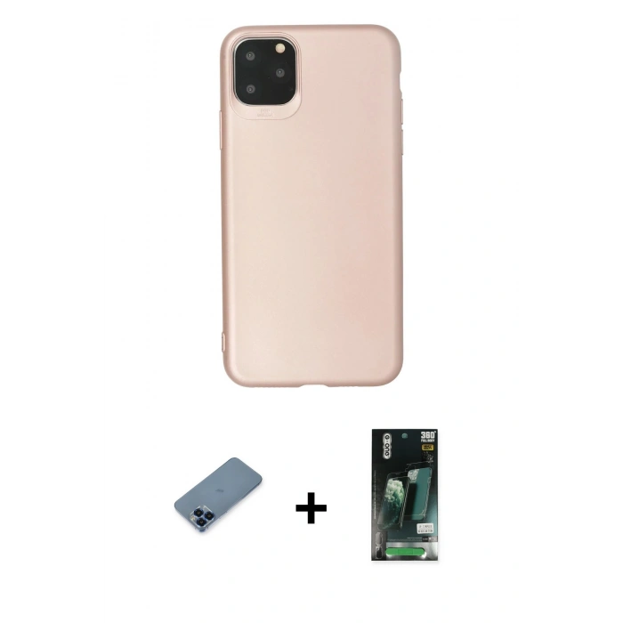 MARSİLYAN™- iPhone 11 Pro Max Kılıf Kozmos Yansıma Özel Seri - Siyah 360 Mat Full Body Arka Koruyucu + Metal Kamera Lens Koruma Cam - MI