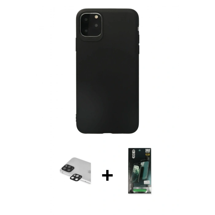 MARSİLYAN™- iPhone 11 Pro Max Kılıf Kozmos Yansıma Özel Seri - Siyah 360 Mat Full Body Arka Koruyucu + Pers Alüminyum Kamera Lens - SH