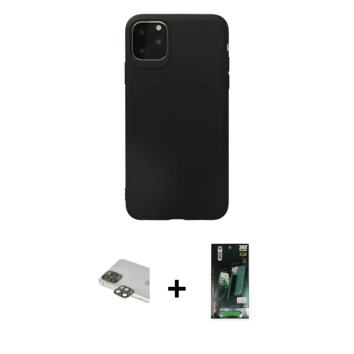MARSİLYAN™- iPhone 11 Pro Max Kılıf Kozmos Yansıma Özel Seri - Siyah 360 Mat Full Body Arka Koruyucu + Pers Alüminyum Kamera Lens - YL