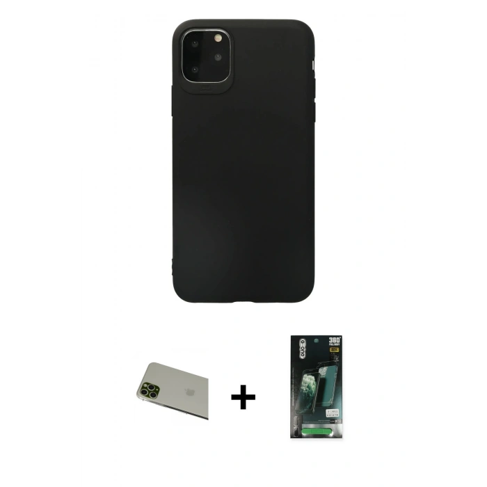 MARSİLYAN™- iPhone 11 Pro Max Kılıf Kozmos Yansıma Özel Seri - Siyah 360 Mat Full Body Arka Koruyucu + Rainbow Kamera Lens Koruma Cam - YL