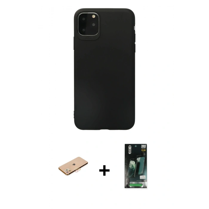 MARSİLYAN™- iPhone 11 Pro Max Kılıf Kozmos Yansıma Özel Seri - Siyah 360 Mat Full Body Arka Koruyucu + Renkli Kamera Lens Koruma Cam - TU