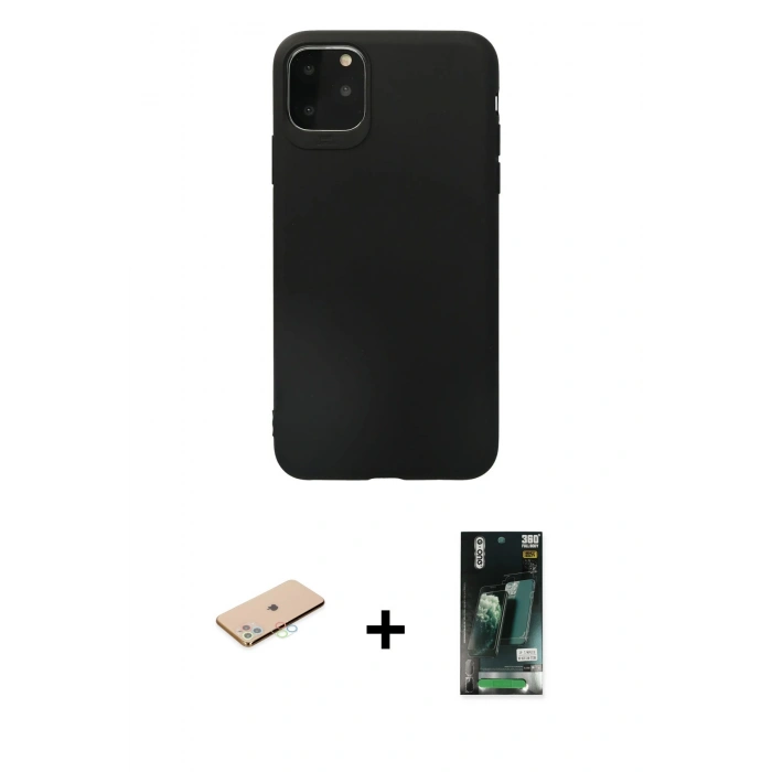 MARSİLYAN™- iPhone 11 Pro Max Kılıf Kozmos Yansıma Özel Seri - Siyah 360 Mat Full Body Arka Koruyucu + Renkli Kamera Lens Koruma Cam - MI