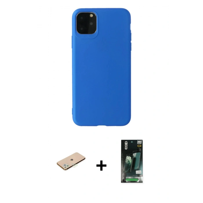 MARSİLYAN™- iPhone 11 Pro Max Kılıf Kozmos Yansıma Özel Seri - Siyah 360 Mat Full Body Arka Koruyucu + Renkli Kamera Lens Koruma Cam - YL