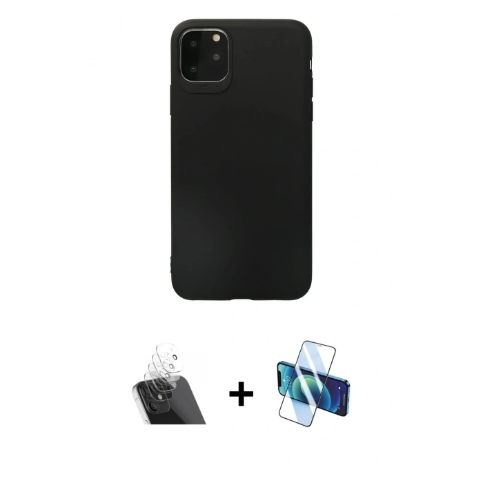 MARSİLYAN™- iPhone 11 Pro Max Kılıf Kozmos Yansıma Özel Seri - Siyah 3D Antistatik Cam Ekran Koruyucu + Kamera Lens Koruma Cam - SF