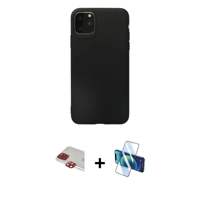 MARSİLYAN™- iPhone 11 Pro Max Kılıf Kozmos Yansıma Özel Seri - Siyah 3D Antistatik Cam Ekran Koruyucu + Kırmızı Pers Alüminyum Kamera Lens