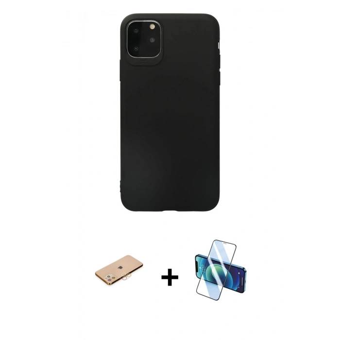 MARSİLYAN™- iPhone 11 Pro Max Kılıf Kozmos Yansıma Özel Seri - Siyah 3D Antistatik Cam Ekran Koruyucu + Renkli Kamera Lens Koruma Cam - TU