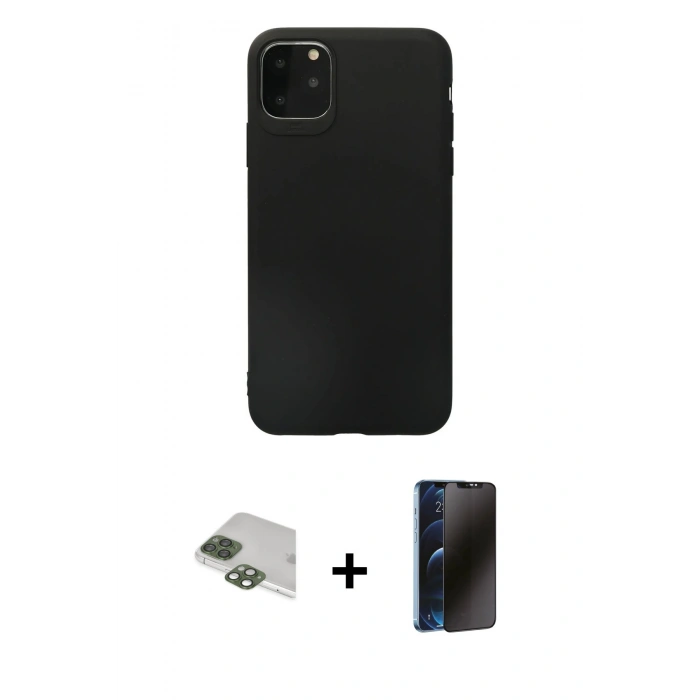 MARSİLYAN™- iPhone 11 Pro Max Kılıf Kozmos Yansıma Özel Seri - Siyah 3D Antistatik Hayalet Cam Ekran Koruyucu + Pers Alüminyum Kamera Lens - YL
