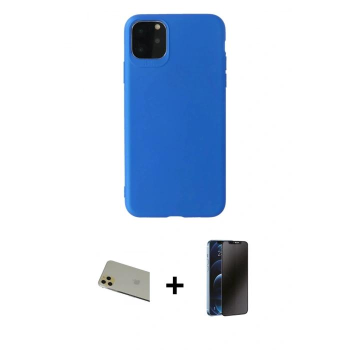 MARSİLYAN™- iPhone 11 Pro Max Kılıf Kozmos Yansıma Özel Seri - Siyah 3D Antistatik Hayalet Cam Ekran Koruyucu + Rainbow Kamera Lens Koruma Cam - GD