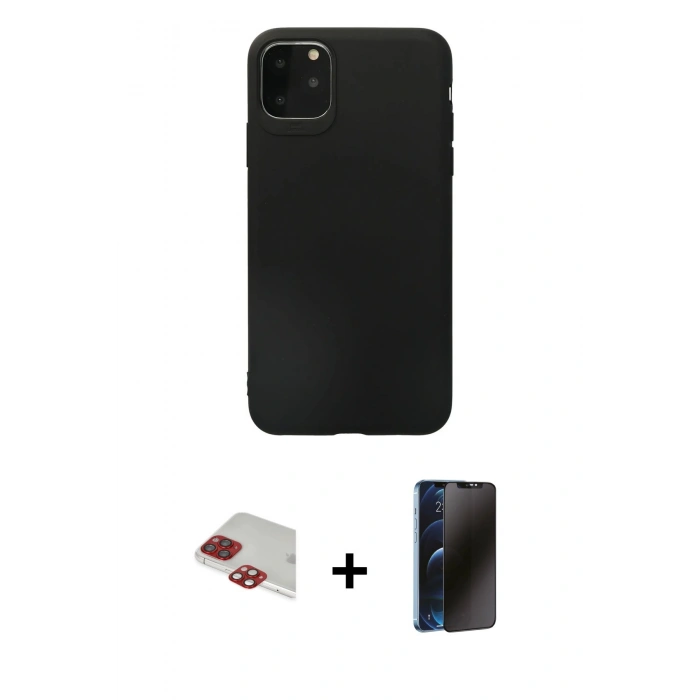 MARSİLYAN™- iPhone 11 Pro Max Kılıf Kozmos Yansıma Özel Seri - Siyah 3D Antistatik Hayalet Cam Ekran Koruyucu + Pers Alüminyum Kamera Lens - KI