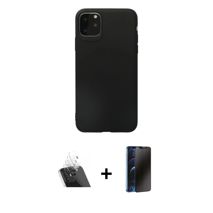 MARSİLYAN™- iPhone 11 Pro Max Kılıf Kozmos Yansıma Özel Seri - Siyah 3D Antistatik Hayalet Cam Ekran Koruyucu + Şeffaf Kamera Lens Koruma Cam