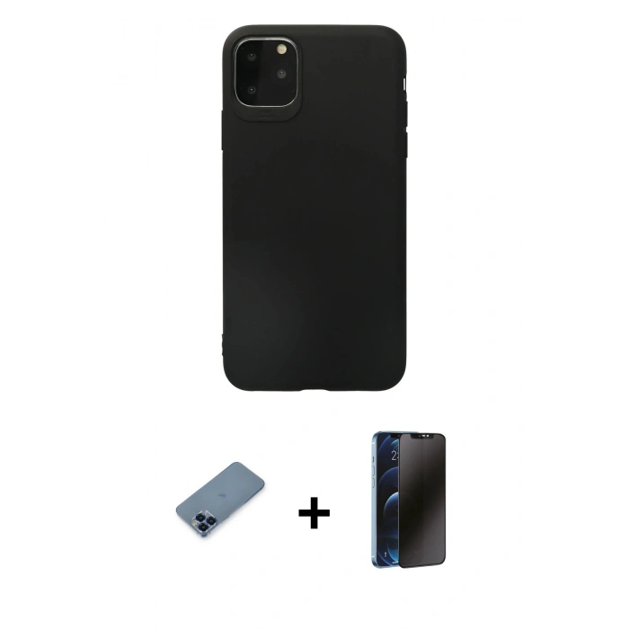 MARSİLYAN™- iPhone 11 Pro Max Kılıf Kozmos Yansıma Özel Seri - Siyah 3D Antistatik Hayalet Cam Ekran Koruyucu + Metal Kamera Lens Koruma Cam - MI