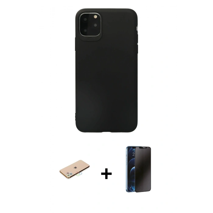 MARSİLYAN™- iPhone 11 Pro Max Kılıf Kozmos Yansıma Özel Seri - Siyah 3D Antistatik Hayalet Cam Ekran Koruyucu + Renkli Kamera Lens Koruma Cam - MI