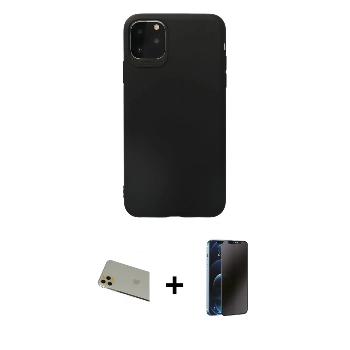 MARSİLYAN™- iPhone 11 Pro Max Kılıf Kozmos Yansıma Özel Seri - Siyah 3D Antistatik Hayalet Cam Ekran Koruyucu + Rainbow Kamera Lens Koruma Cam - GD