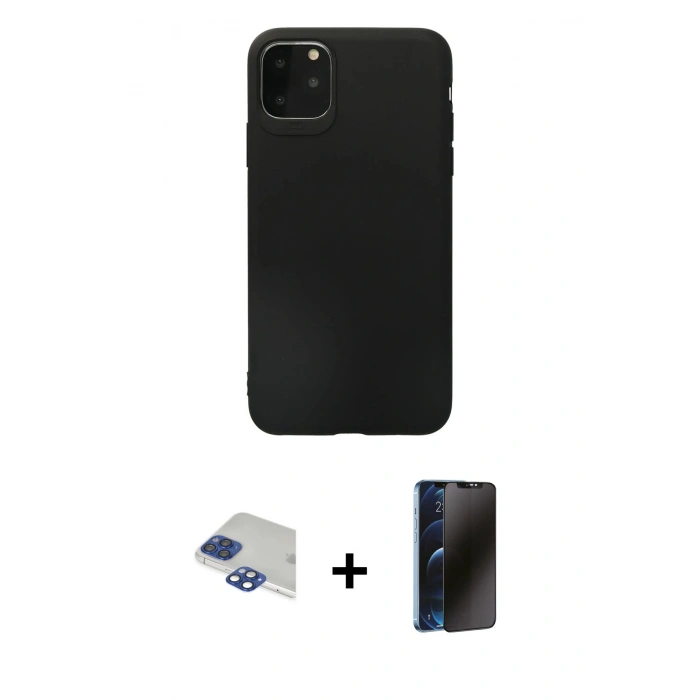 MARSİLYAN™- iPhone 11 Pro Max Kılıf Kozmos Yansıma Özel Seri - Siyah 3D Antistatik Hayalet Cam Ekran Koruyucu + Pers Alüminyum Kamera Lens - LT