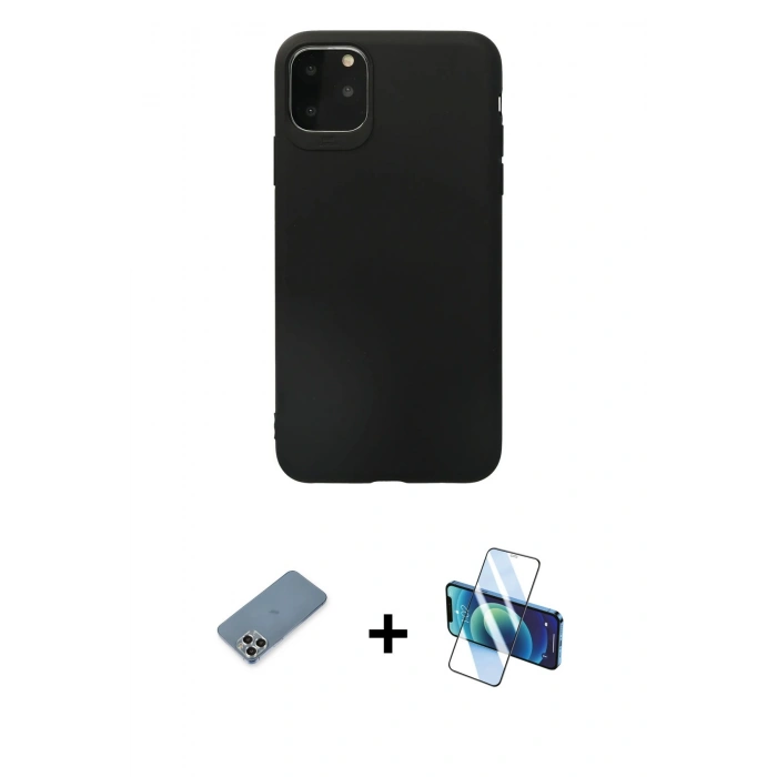 MARSİLYAN™- iPhone 11 Pro Max Kılıf Kozmos Yansıma Özel Seri - Siyah 3D Antistatik Seramik Nano Ekran Koruyucu + Metal Kamera Lens Koruma Cam - GS