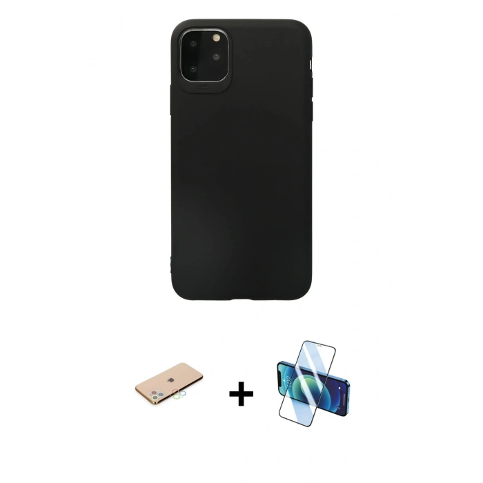 MARSİLYAN™- iPhone 11 Pro Max Kılıf Kozmos Yansıma Özel Seri - Siyah 3D Antistatik Seramik Nano Ekran Koruyucu + Renkli Kamera Lens Koruma Cam - MI