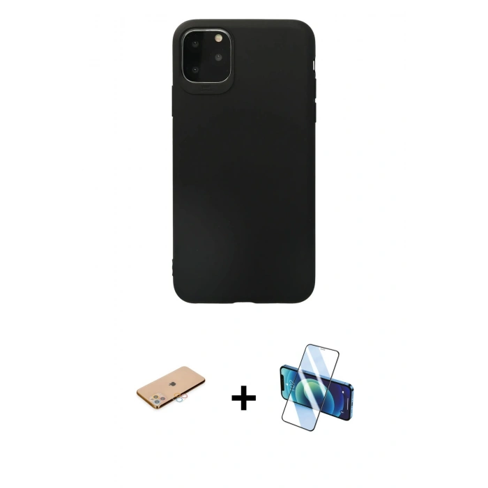 MARSİLYAN™- iPhone 11 Pro Max Kılıf Kozmos Yansıma Özel Seri - Siyah 3D Antistatik Seramik Nano Ekran Koruyucu + Renkli Kamera Lens Koruma Cam - PE