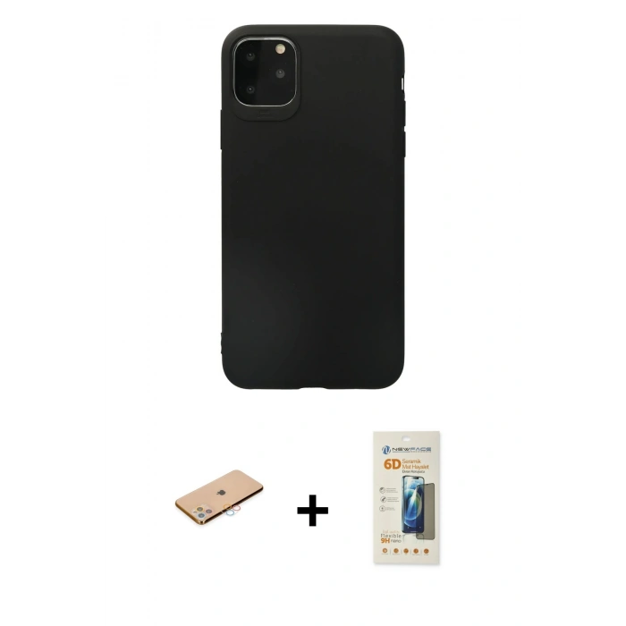 MARSİLYAN™- iPhone 11 Pro Max Kılıf Kozmos Yansıma Özel Seri - Siyah 6D Mat Seramik Hayalet Nano Ekran Koruyucu + Renkli Kamera Lens Koruma Cam - PE