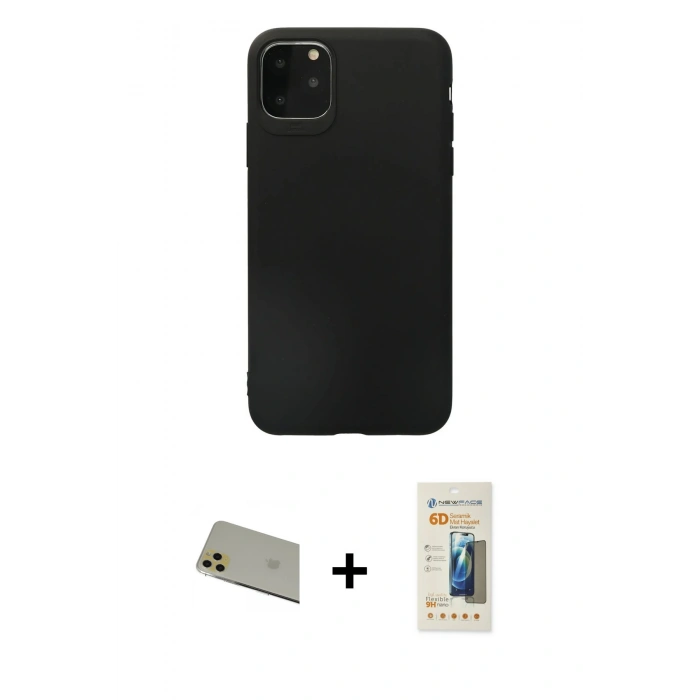 MARSİLYAN™- iPhone 11 Pro Max Kılıf Kozmos Yansıma Özel Seri - Siyah 6D Mat Seramik Hayalet Nano Ekran Koruyucu + Rainbow Kamera Lens Koruma Cam - GD