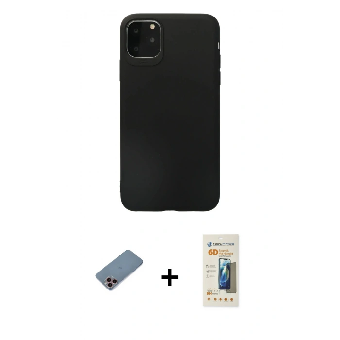 MARSİLYAN™- iPhone 11 Pro Max Kılıf Kozmos Yansıma Özel Seri - Siyah 6D Mat Seramik Hayalet Nano Ekran Koruyucu + Shine Kamera Lens Koruma Cam - PE