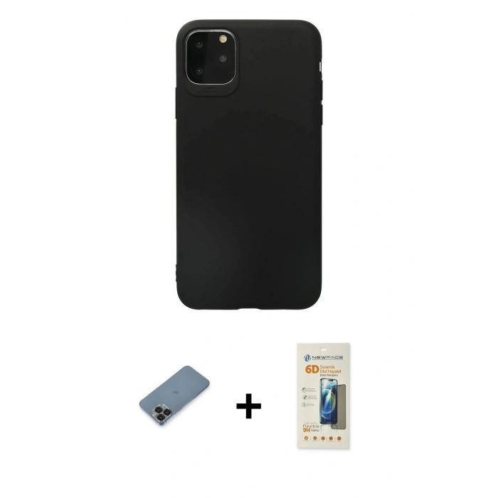 MARSİLYAN™- iPhone 11 Pro Max Kılıf Kozmos Yansıma Özel Seri - Siyah 6D Mat Seramik Hayalet Nano Ekran Koruyucu + Metal Kamera Lens Koruma Cam - SH