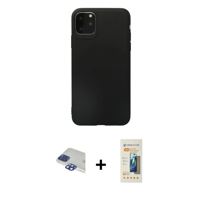 MARSİLYAN™- iPhone 11 Pro Max Kılıf Kozmos Yansıma Özel Seri - Siyah 6D Mat Seramik Hayalet Nano Ekran Koruyucu + Pers Alüminyum Kamera Lens - LT