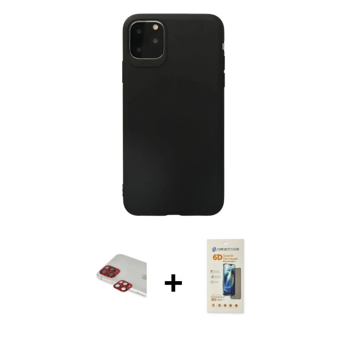 MARSİLYAN™- iPhone 11 Pro Max Kılıf Kozmos Yansıma Özel Seri - Siyah 6D Mat Seramik Hayalet Nano Ekran Koruyucu + Pers Alüminyum Kamera Lens - KI