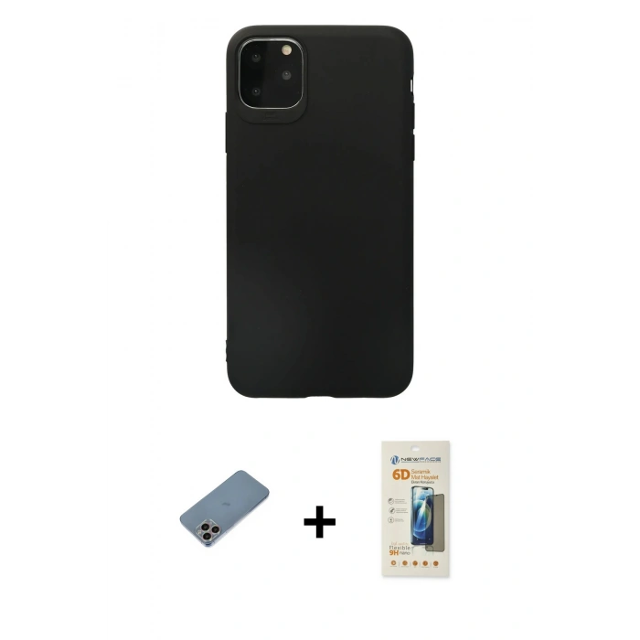MARSİLYAN™- iPhone 11 Pro Max Kılıf Kozmos Yansıma Özel Seri - Siyah 6D Mat Seramik Hayalet Nano Ekran Koruyucu + Shine Kamera Lens Koruma Cam - GI
