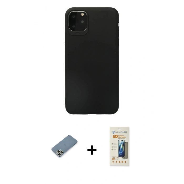 MARSİLYAN™- iPhone 11 Pro Max Kılıf Kozmos Yansıma Özel Seri - Siyah 6D Mat Seramik Hayalet Nano Ekran Koruyucu + Açık Yeşil Metal Kamera Lens Koruma Cam