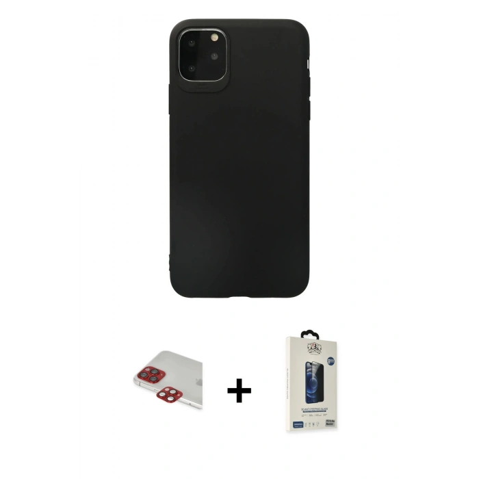 MARSİLYAN™- iPhone 11 Pro Max Kılıf Kozmos Yansıma Özel Seri - Siyah Bilvis Hayalet Cam Ekran Koruyucu + Pers Alüminyum Kamera Lens - KI
