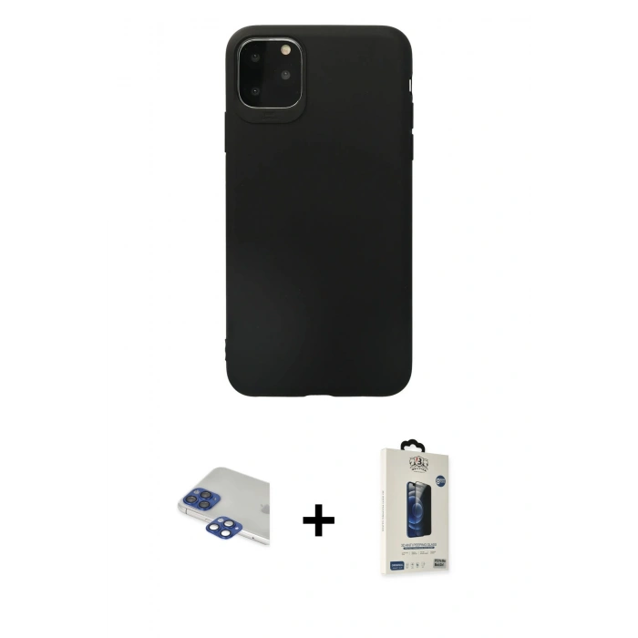 MARSİLYAN™- iPhone 11 Pro Max Kılıf Kozmos Yansıma Özel Seri - Siyah Bilvis Hayalet Cam Ekran Koruyucu + Pers Alüminyum Kamera Lens - LT