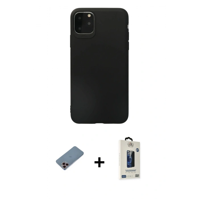 MARSİLYAN™- iPhone 11 Pro Max Kılıf Kozmos Yansıma Özel Seri - Siyah Bilvis Hayalet Cam Ekran Koruyucu + Shine Kamera Lens Koruma Cam - PE