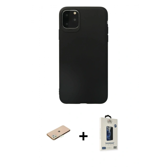 MARSİLYAN™- iPhone 11 Pro Max Kılıf Kozmos Yansıma Özel Seri - Siyah Bilvis Hayalet Cam Ekran Koruyucu + Renkli Kamera Lens Koruma Cam - YL