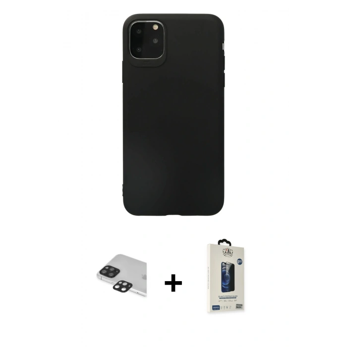 MARSİLYAN™- iPhone 11 Pro Max Kılıf Kozmos Yansıma Özel Seri - Siyah Bilvis Hayalet Cam Ekran Koruyucu + Pers Alüminyum Kamera Lens - SH