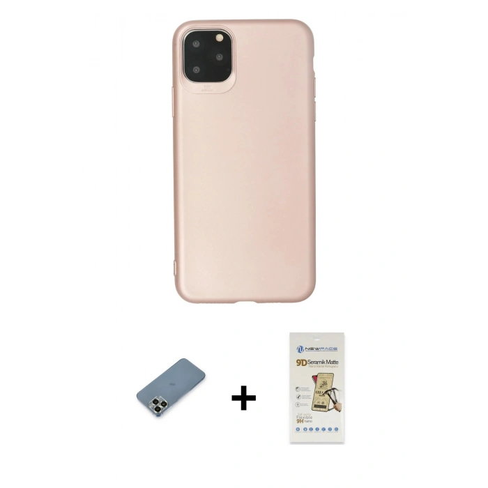 MARSİLYAN™- iPhone 11 Pro Max Kılıf Kozmos Yansıma Özel Seri - Siyah Mat Seramik Nano Ekran Koruyucu + Açık Yeşil Metal Kamera Lens Koruma Cam