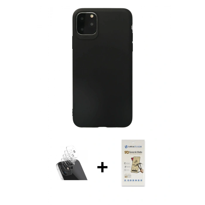 MARSİLYAN™- iPhone 11 Pro Max Kılıf Kozmos Yansıma Özel Seri - Siyah Mat Seramik Nano Ekran Koruyucu + Kamera Lens Koruma Cam - SF