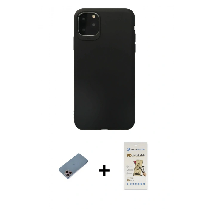 MARSİLYAN™- iPhone 11 Pro Max Kılıf Kozmos Yansıma Özel Seri - Siyah Mat Seramik Nano Ekran Koruyucu + Shine Kamera Lens Koruma Cam - PE