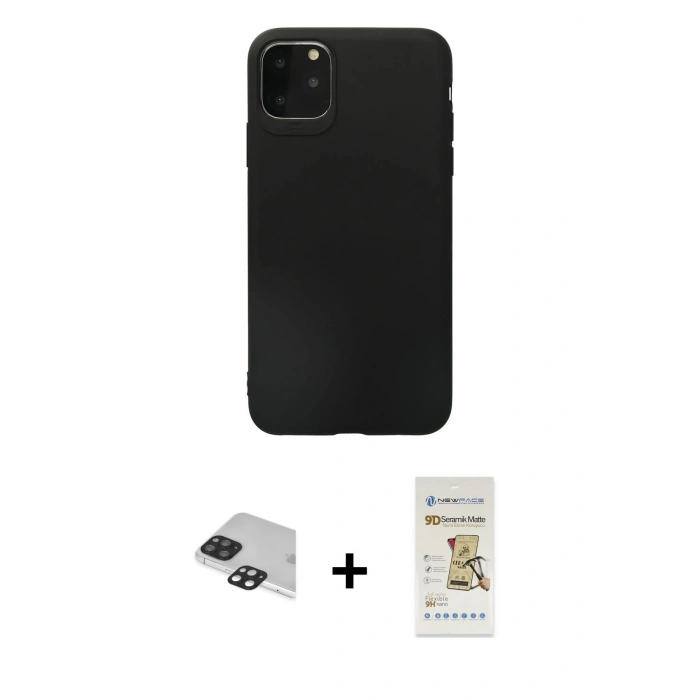 MARSİLYAN™- iPhone 11 Pro Max Kılıf Kozmos Yansıma Özel Seri - Siyah Mat Seramik Nano Ekran Koruyucu + Pers Alüminyum Kamera Lens - SH