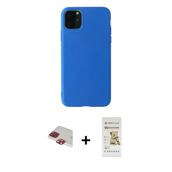 MARSİLYAN™- iPhone 11 Pro Max Kılıf Kozmos Yansıma Özel Seri - Siyah Mat Seramik Nano Ekran Koruyucu + Pers Alüminyum Kamera Lens - KI