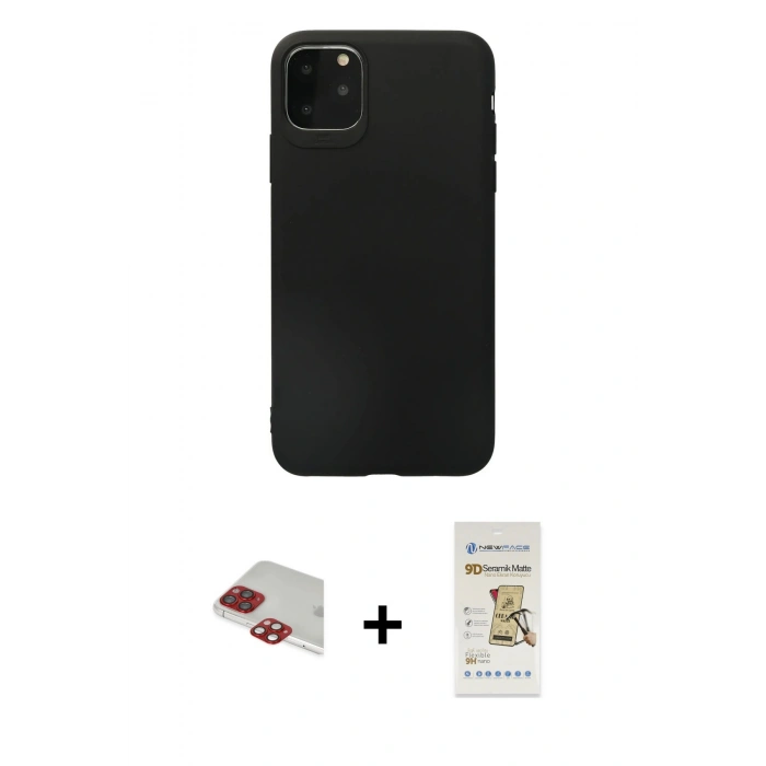 MARSİLYAN™- iPhone 11 Pro Max Kılıf Kozmos Yansıma Özel Seri - Siyah Mat Seramik Nano Ekran Koruyucu + Pers Alüminyum Kamera Lens - KI