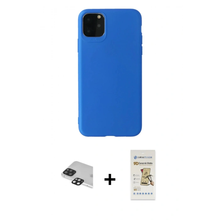 MARSİLYAN™- iPhone 11 Pro Max Kılıf Kozmos Yansıma Özel Seri - Siyah Mat Seramik Nano Ekran Koruyucu + Pers Alüminyum Kamera Lens - SH