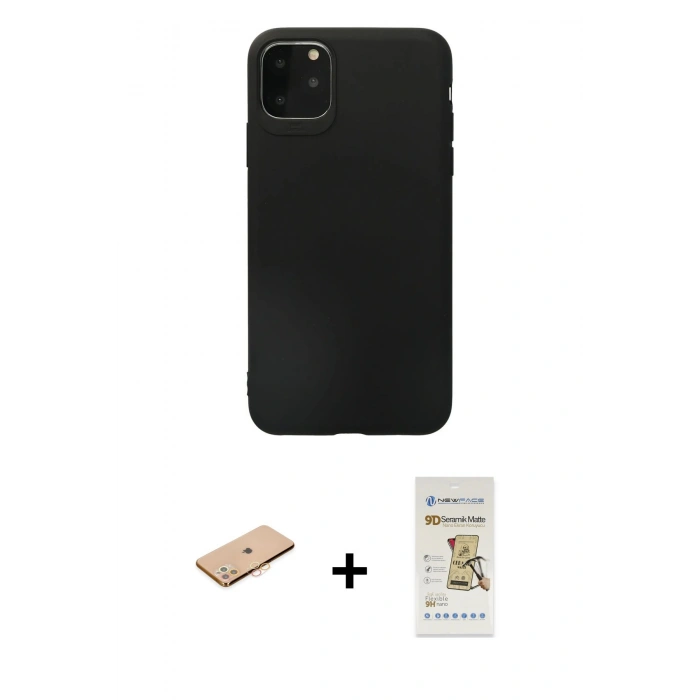 MARSİLYAN™- iPhone 11 Pro Max Kılıf Kozmos Yansıma Özel Seri - Siyah Mat Seramik Nano Ekran Koruyucu + Renkli Kamera Lens Koruma Cam - TU