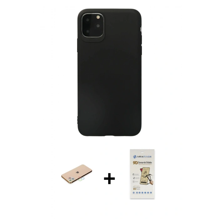 MARSİLYAN™- iPhone 11 Pro Max Kılıf Kozmos Yansıma Özel Seri - Siyah Mat Seramik Nano Ekran Koruyucu + Renkli Kamera Lens Koruma Cam - MI