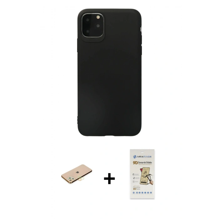 MARSİLYAN™- iPhone 11 Pro Max Kılıf Kozmos Yansıma Özel Seri - Siyah Mat Seramik Nano Ekran Koruyucu + Renkli Kamera Lens Koruma Cam - SI