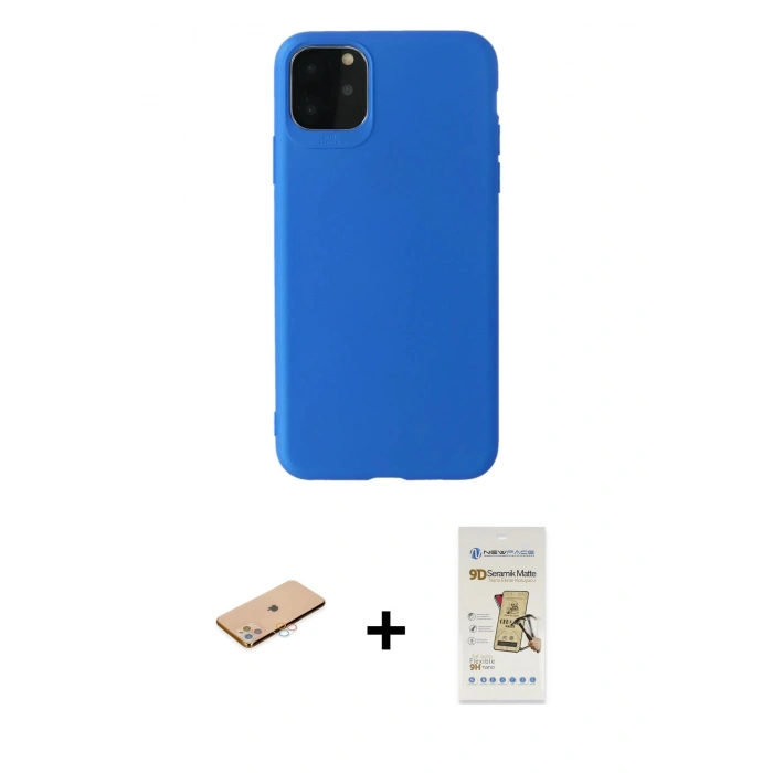 MARSİLYAN™- iPhone 11 Pro Max Kılıf Kozmos Yansıma Özel Seri - Siyah Mat Seramik Nano Ekran Koruyucu + Renkli Kamera Lens Koruma Cam - PE