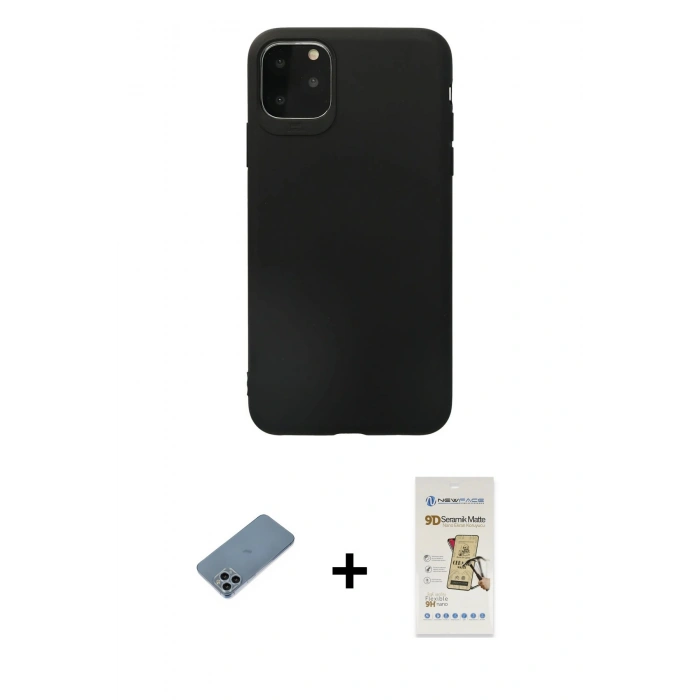 MARSİLYAN™- iPhone 11 Pro Max Kılıf Kozmos Yansıma Özel Seri - Siyah Mat Seramik Nano Ekran Koruyucu + Shine Kamera Lens Koruma Cam - SABE
