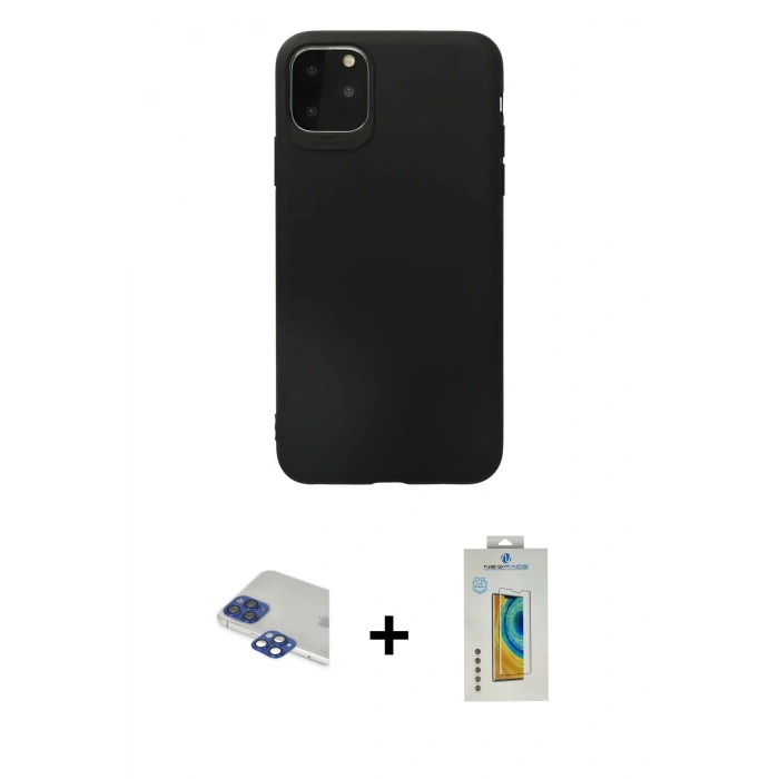 MARSİLYAN™- iPhone 11 Pro Max Kılıf Kozmos Yansıma Özel Seri - Siyah Polymer Nano Ekran Koruyucu + Pers Alüminyum Kamera Lens - LT
