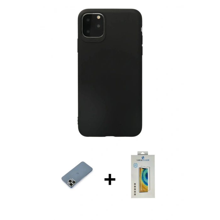 MARSİLYAN™- iPhone 11 Pro Max Kılıf Kozmos Yansıma Özel Seri - Siyah Polymer Nano Ekran Koruyucu + Metal Kamera Lens Koruma Cam - AKYL